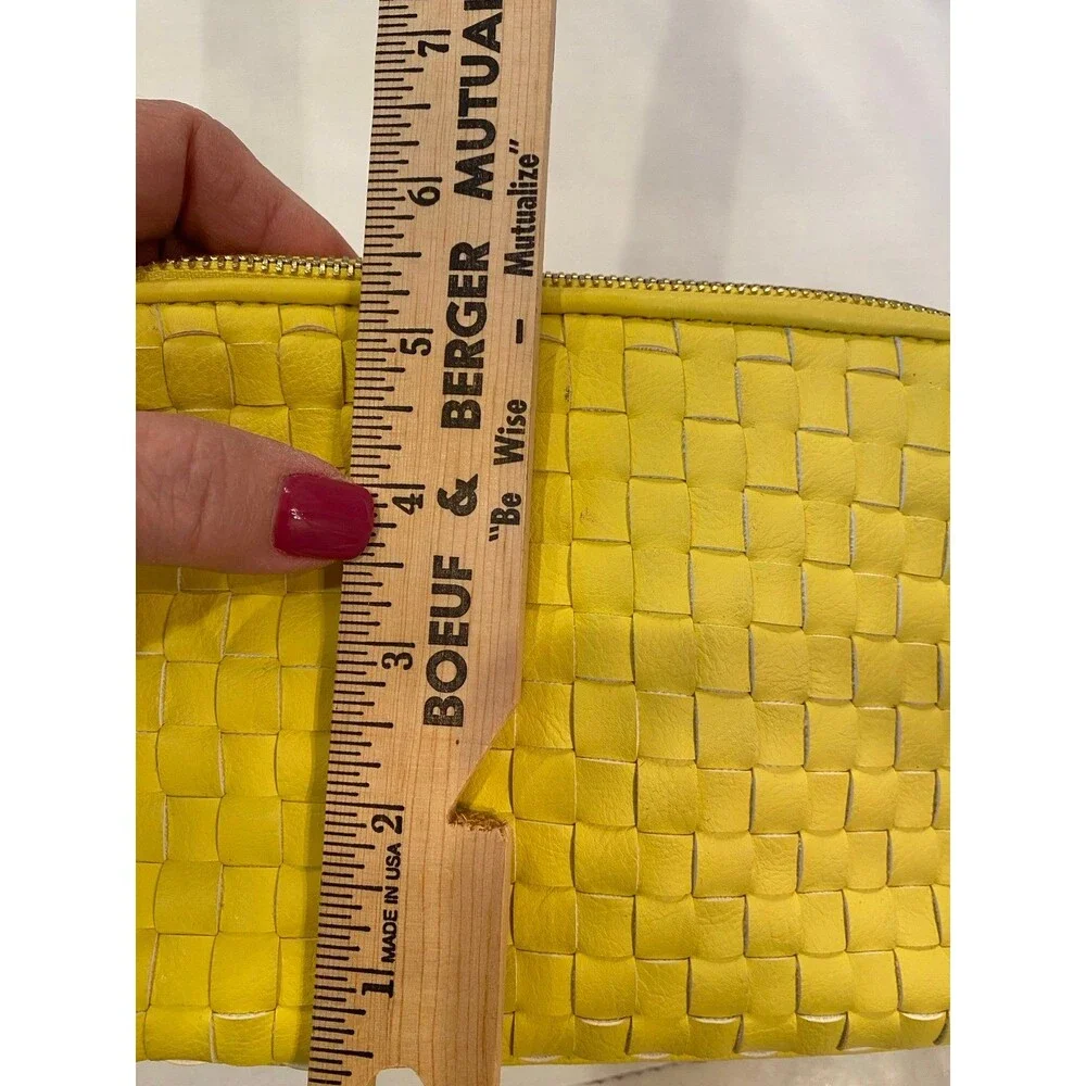 Merona Makeup Bag‎ Unique Bright Yellow Woven Design Cosmetic Purse Zipper Top